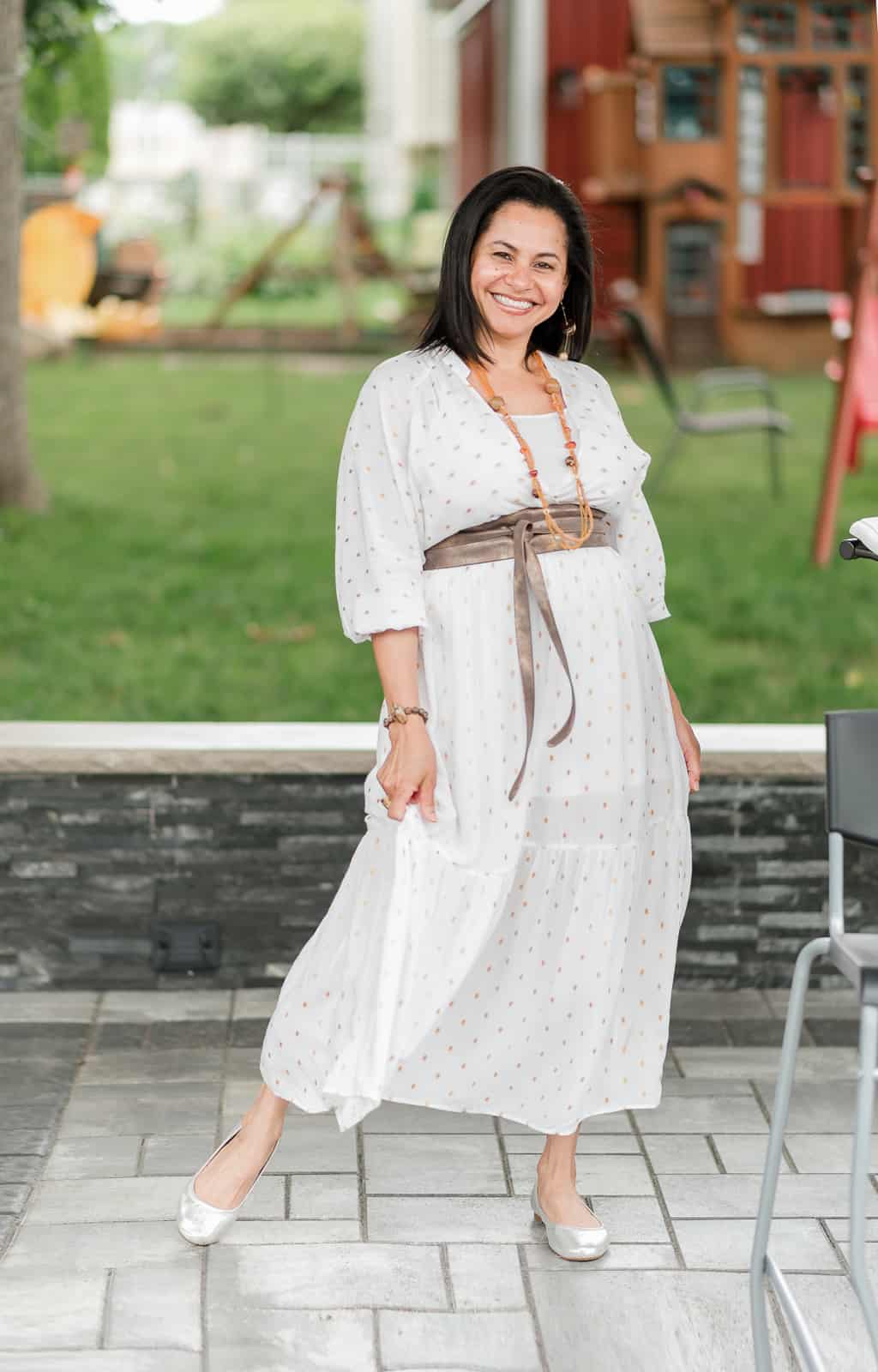 Express Your Uniqueness Wearing a Polka Dot Maxi Dress With Natural Jewelry