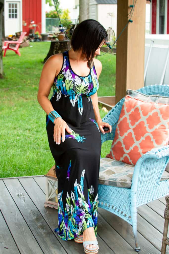 Blue Feathers on a Summer Black Dress - Little Black Dress Series