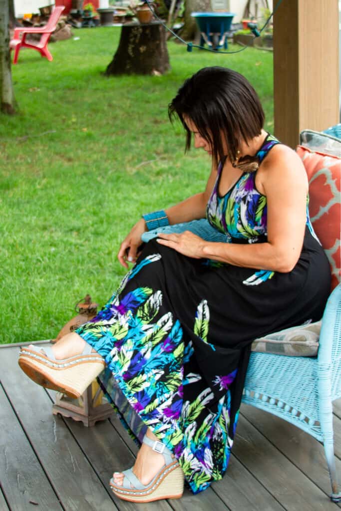 Blue Feathers on a Summer Black Dress - Little Black Dress Series