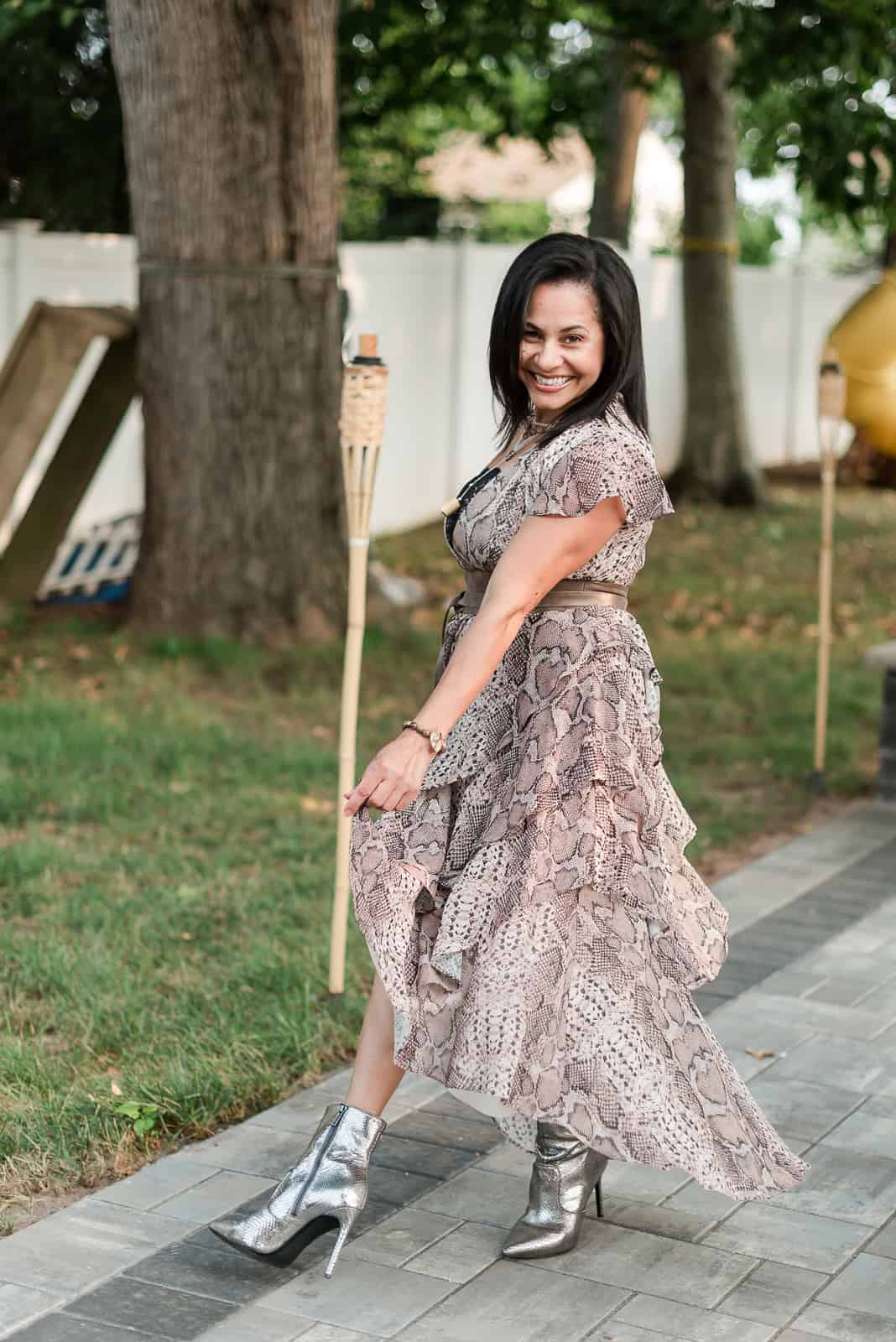 Snake Print Ruffled Dress